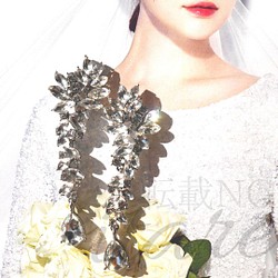 フラワー リーフ ティアドロップ ピアス/イヤリング ウエディング ブライダル 結婚式 CZダイヤモンド 花嫁 ビジュー 1枚目の画像