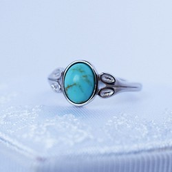 ターコイズ指輪、リング：12月の誕生石：アンティーク調の装飾：青緑色、海や水色：シルバー：Creema限定【送料無料】 1枚目の画像