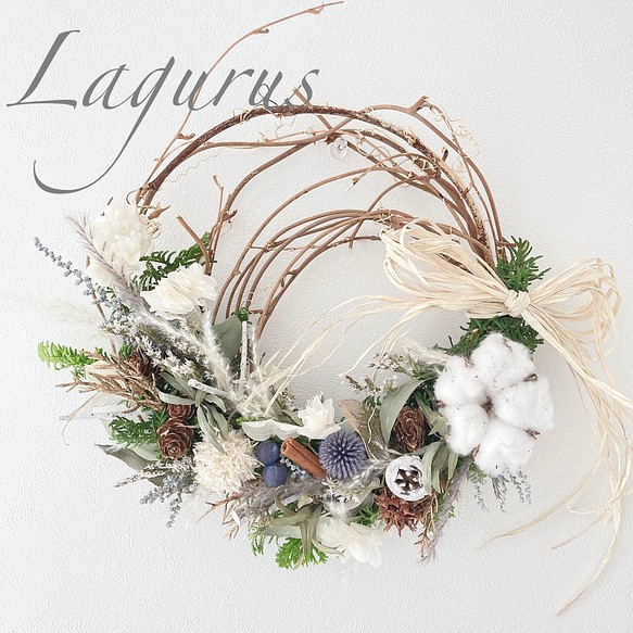 creema限定】コットンフラワー winter リース w01 リース Lagurus