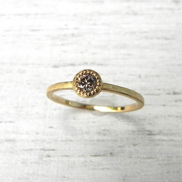 K18 優しく煌めくブラウンダイヤのミル打ちリング 指輪・リング Ton