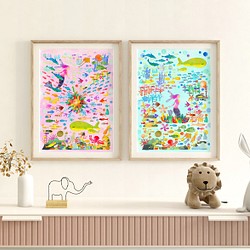 海のマーメイド (2枚セット) A４&A3ポスター/　人魚姫の絵 インテリア　絵　コラージュ　おしゃれ