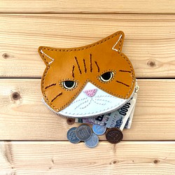《Creema限定》猫好きが作ったイカ耳猫の小銭入れ　茶トラ白オコ顔　再販 5枚目の画像