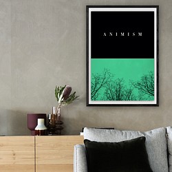 写真・グラフィックデザインポスター ANIMISM / 木 自然 風景写真 英語 グリーン ブラック フォトコラージュ 1枚目の画像