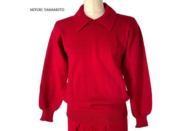 【ウール１００％】ニットポロ / ニットポロシャツ（赤）/ １点物 / ニットウェア (No.168) 1枚目の画像
