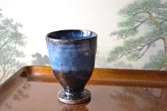 【酒器】コブレット（小）(コスモブルー)　ビアカップ　ワインカップ　萩焼き 1枚目の画像