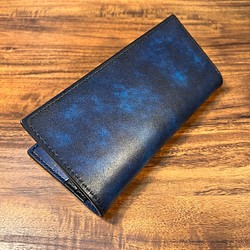 革の手染め- 二つ折り長財布 / ブルー（青+紺） 長財布（メンズ） 革 