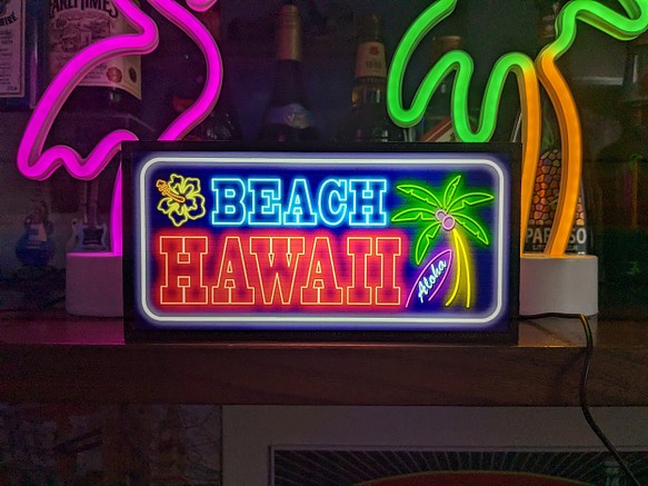 アロハ ハワイ サマービーチ ヤシの木 Hawaii サイン 看板 置物 雑貨 LED2wayライトBOX 1枚目の画像