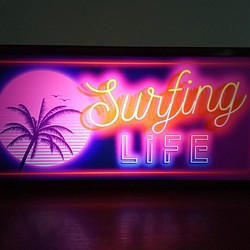 アメリカン サーフィン ライフ ヤシの木 ハワイ カフェ ビーチ サイン 看板 置物 雑貨 LED2wayライトBOX 1枚目の画像