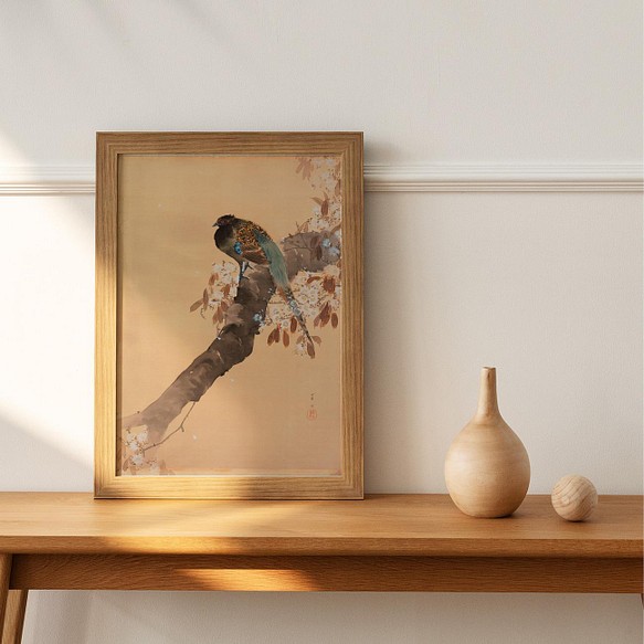 【NO.321】雉と桜の花鳥図の日本画アートポスター和柄☆お正月鳥和モダン和室インテリア雑貨A4A3A2A1B4B3B2 1枚目の画像