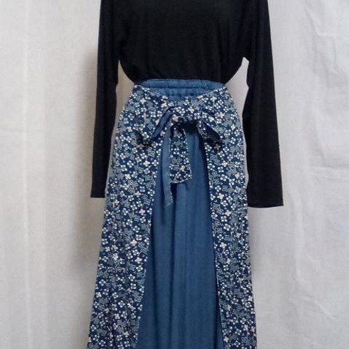 着物リメイク☆花柄羽織と縞の折り柄無地の2種類から4wayスカート 
