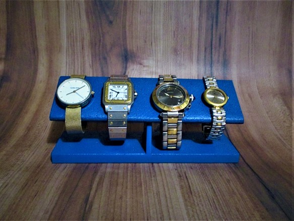 クリスマスに間に合います　在庫あり　オールブルー4本掛けコルク腕時計スタンド　ak-design　No211202 1枚目の画像
