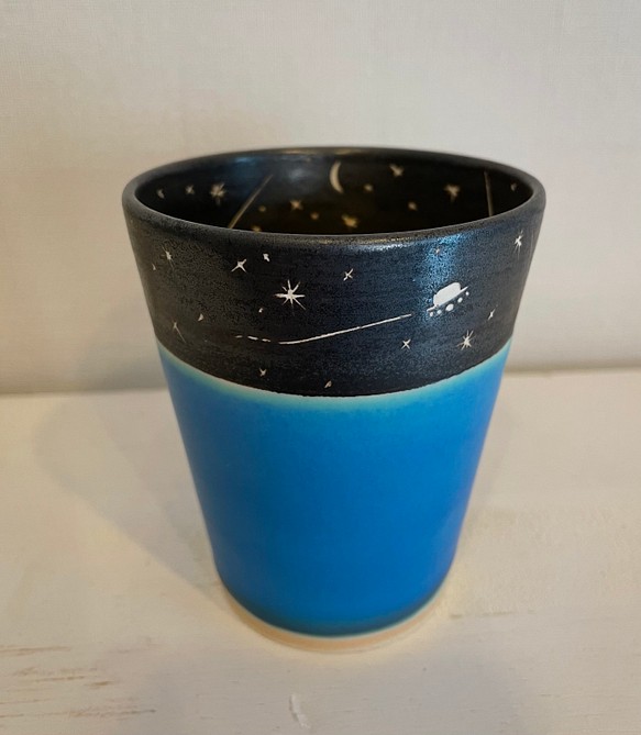 星空のフリーカップ　トルコマット釉　南来琉　簡易不織布ラッピング無料　#プレゼント 1枚目の画像
