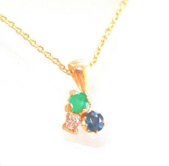 k18gp Emerald & Diamond & Sapphire Necklace 1枚目の画像