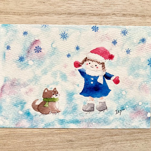 透明水彩画 豆柴ちゃんと雪遊び 3枚セット イラスト ポストカード クリスマスカード 年賀状 寒中見舞い 柴犬 犬 冬 カード レター Marron125 通販 Creema クリーマ ハンドメイド 手作り クラフト作品の販売サイト