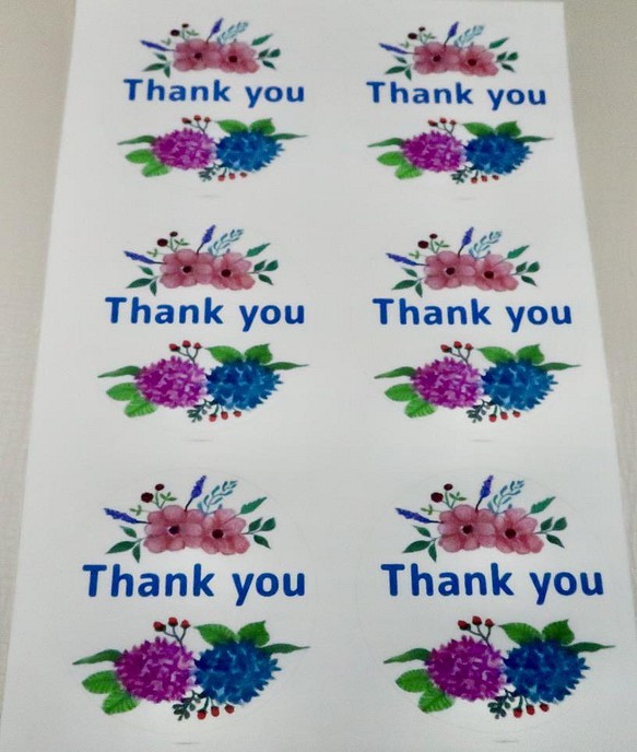 “Thank You ( ありがとう) 丸シール”・手作り・水彩画イラスト 花 シール・24枚花 シール・ 1枚目の画像