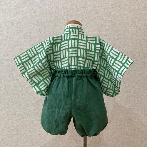 ふんわりガーゼのベビー袴[三崩し柄×濃緑] ベビー服 puuro 通販 