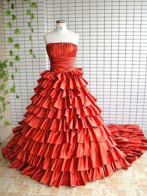 本格仕様のドレス♪お色直しカラードレス♪赤♪パニエ付属