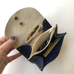 【カラーセミオーダー可】ピッグスキンの小さなお財布　トリオ・シルバー 8枚目の画像