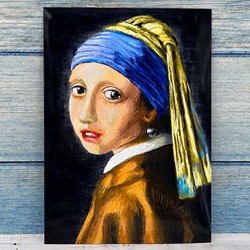 ポストカード　絵画シリーズ　フェルメール[真珠の耳飾りの少女]模写　同柄ポストカード4枚セット 1枚目の画像