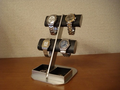 腕時計スタンド　ブラック4本掛け楕円ダブルトレイディスプレイスタンド 1枚目の画像