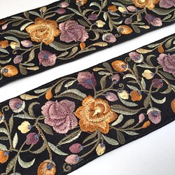 【50cm】インド刺繍リボン　ブラックxマスタードイエロー シルク SS314 1枚目の画像
