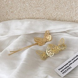 韓国ファッション　蝶　ゴールド　セットヘアピン　ヘアアクセサリー　-7093 1枚目の画像