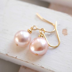 優雅粉色單只粉色珍珠耳環/金色 第1張的照片
