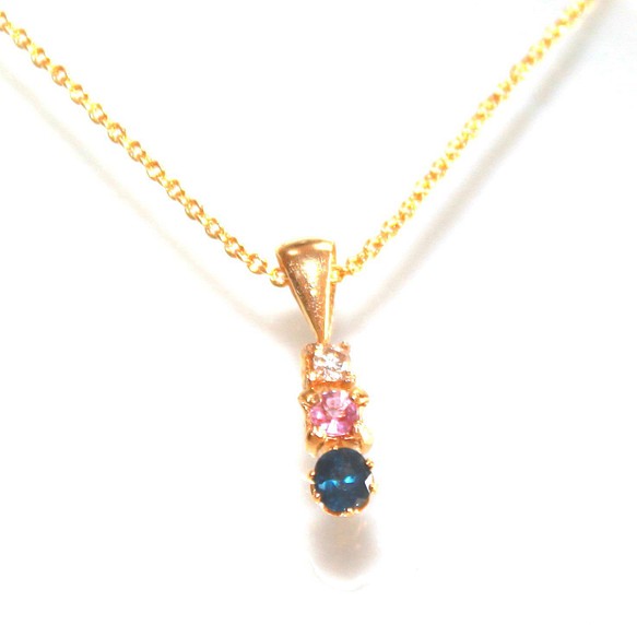 k10 + k18gp Blue & Pink Sapphire & Diamond Necklace ネックレス