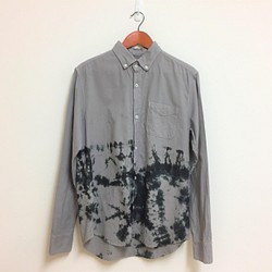 &lt;Tsumugi Lab&gt; 樣品銷售有機棉牛津半黑色不均勻染色鈕扣襯衫 第1張的照片