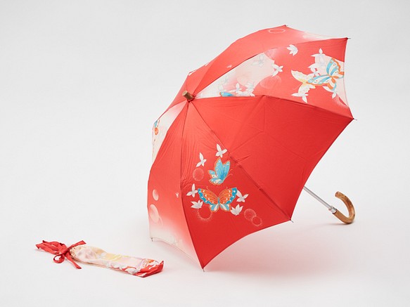 折り畳み着物日傘　絹の着物をアップサイクル　日本の職人が手仕事で制作　#27 1枚目の画像