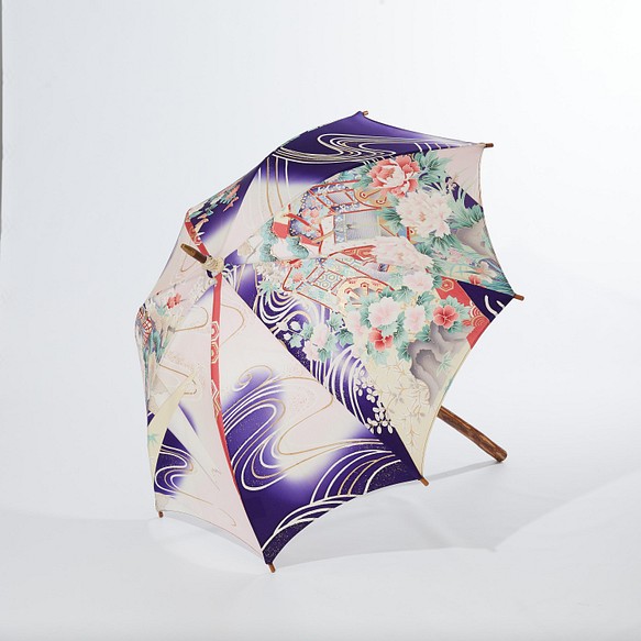 着物日傘　絹の着物をアップサイクル　日本の職人が手仕事で制作　#08 1枚目の画像