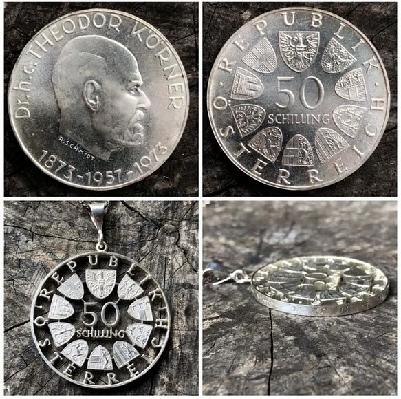 オーストリアカットコインペンダント コインアクセサリー 銀貨 シールドデザイン 精密 ネックレス 外国コイン