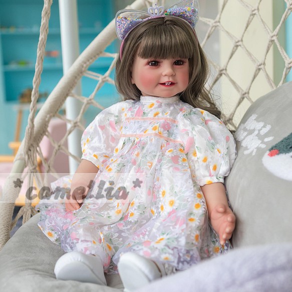 Camellia 笑顔の赤ちゃん 可愛い赤ちゃん リボーンドール ロングヘア女の子 人形 人形 Camellia 通販 Creema クリーマ ハンドメイド 手作り クラフト作品の販売サイト