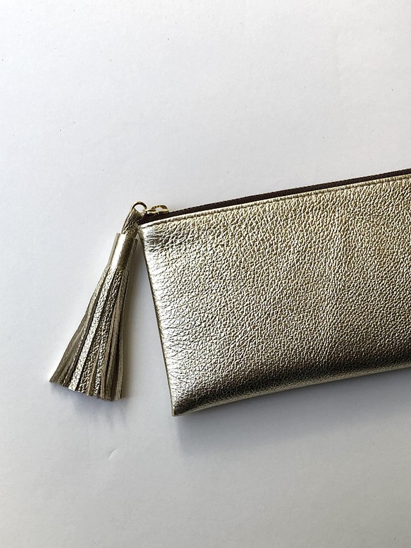 ピッグスキンのスリムな長財布　ライトゴールド 3枚目の画像