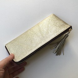 ピッグスキンのスリムな長財布　ライトゴールド 9枚目の画像