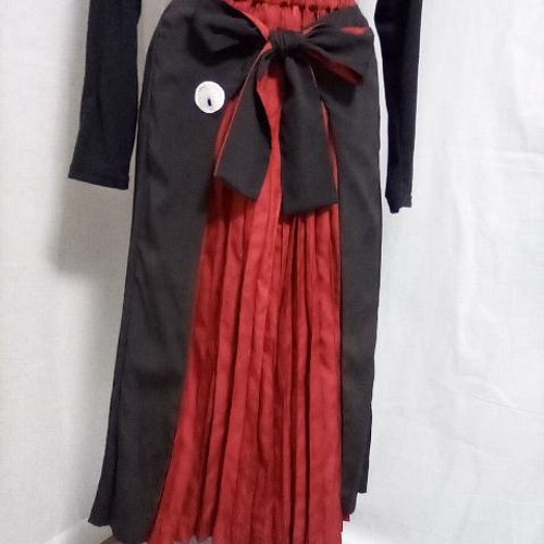 着物リメイク☆男物黒の羽織と赤の縞の羽織から2wayアコーディオン