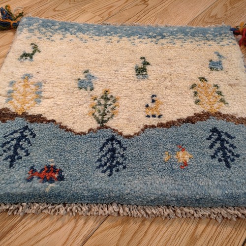 ペルシャ ギャッベ ミニマット 40x35 風景 水色 カーペット・絨毯 