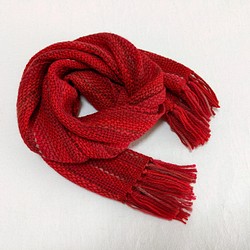 紅葉色の手織りウールマフラー　160cm 1枚目の画像