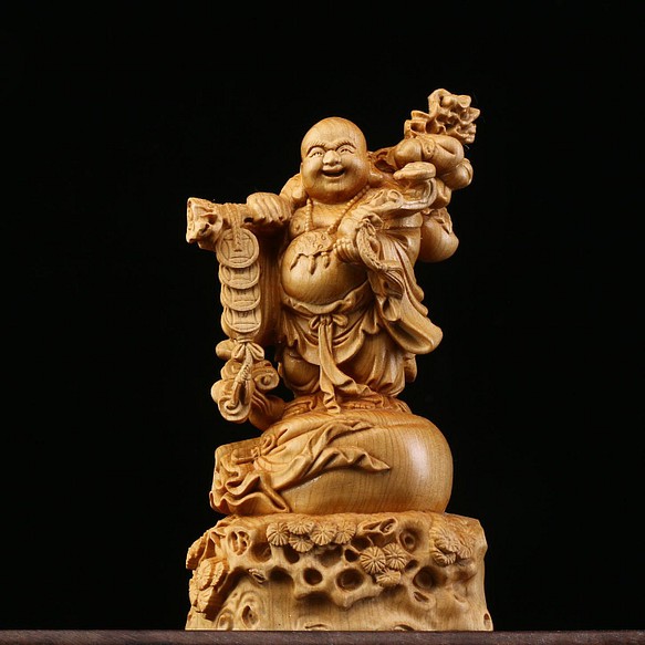 極上品 布袋様 七福神 一刀彫り 木彫仏像 仏教工芸品