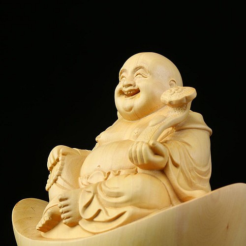 七福神 精密細工 木彫仏像 布袋様 彫刻工芸品 木彫仏教 彫刻 大波彫刻 