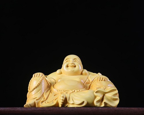 極上品 布袋様 七福神 一刀彫り 木彫仏像 仏教工芸品 彫刻 大波彫刻