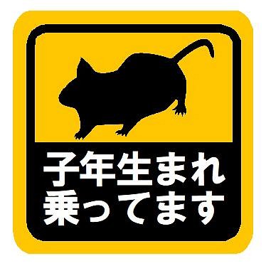 交換無料 子年 ねずみ年 生まれ乗ってます マグネットステッカー カー