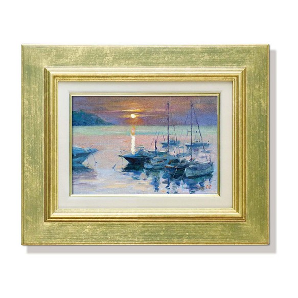 ○日本正規品○ 「 夕映え1 油彩画 額縁付 」 絵画/タペストリ