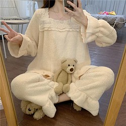 韓国ファッション　可愛いモコモコパジャマ  冬新作 -9106 1枚目の画像