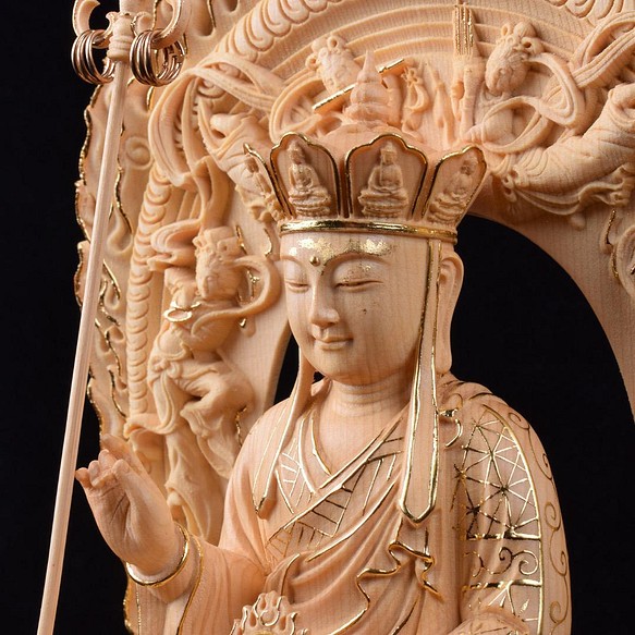 極上品 切金 地蔵菩薩 細密彫刻 木彫仏像 職人手作り 災難除去 仏教