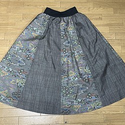 大島紬のリブフレアースカート　霜花 1枚目の画像