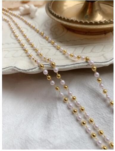 ♡珍珠・半成品♡鍍真金超唯美小金珠串珠裝飾鏈材料50cm  1條入 第1張的照片