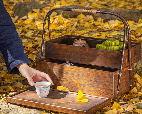 竹編籠 提籃籠 茶器収納ケース 茶道整理箱