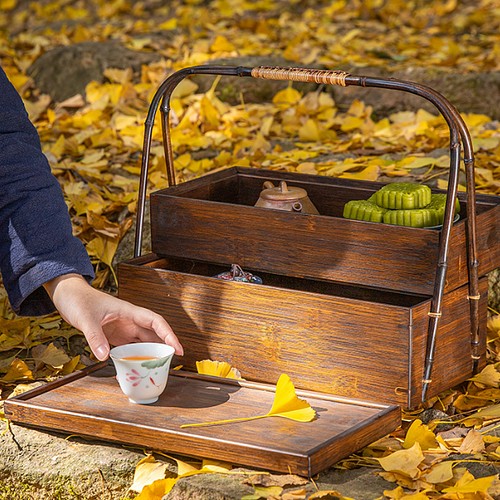 竹編籠 提籃籠 茶器収納ケース 茶道整理箱 かごバッグ 杏子の手作り 