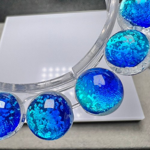 カビラブルー 12mm ブレスレット 蓄光 ホタルガラス 沖縄とんぼガラス 